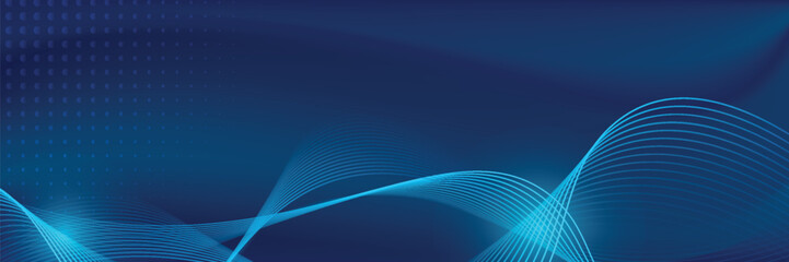 Abstract blue background with glowing wave. Shiny blue moving lines design element. Modern smooth wavy lines. Futuristic concept. EPS 10