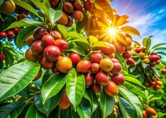 Obraz premium Lush Tropical Landscape with Nutmeg Tree and Dried Mace Spice