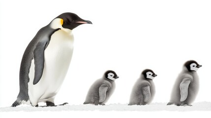 Obraz premium Adorable Penguins Isolated on White Background, Showcasing Their Unique Black-and-White Feathers and Playful Postures, Perfect for Wildlife and Arctic-Themed Concepts.