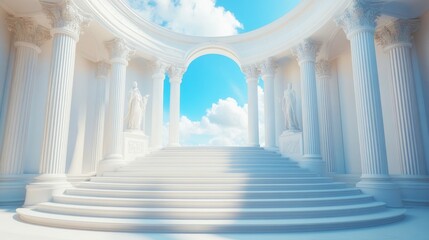 A Stunning Architectural Marvel Featuring Classic Columns Under a Bright Blue Sky