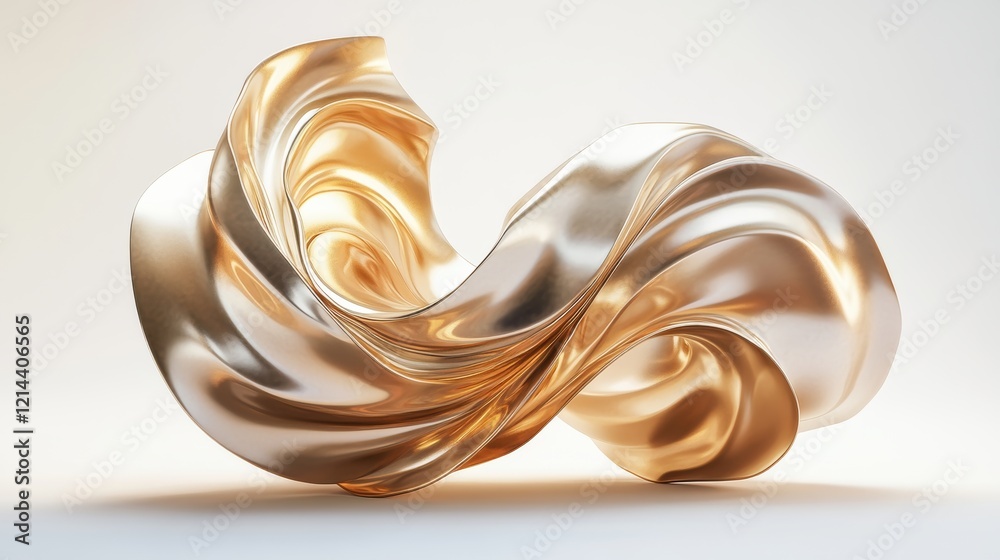 Fototapete Smooth golden fabric swirling and flowing gracefully, creating an abstract and elegant composition against a minimalist background