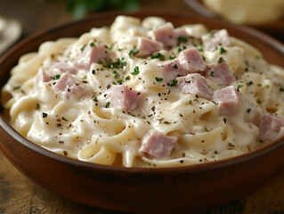 Pasta and Ham Dish: A Photo for Social Media or Website Content