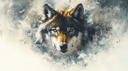 Majestic wolf portrait, artistic paint style.