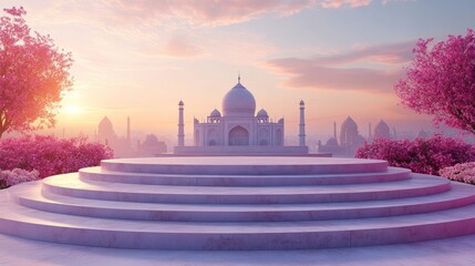 A Serene Dawn at the Taj Mahal: Harmony of Nature and Architecture Under Soft Pastels