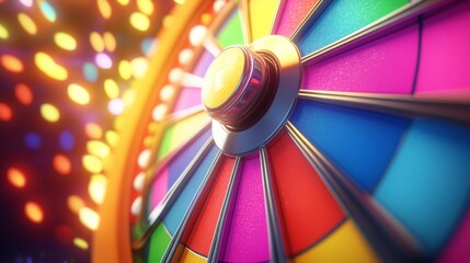 Vibrant spinning wheel of fortune creating blurry bokeh background, generating suspenseful anticipation and energy