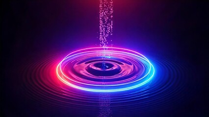 水面に落ちる水滴と波紋のイメージ背景素材 サイバー感 近未来 AI生成素材