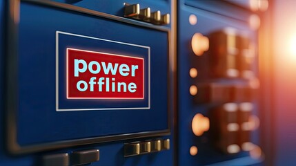 Energy crisis shortage concept. A close-up of a control panel displaying a red "power offline" indicator, highlighting the status of electrical equipment.