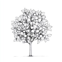Fototapeta premium A Detailed Line Drawing Of A Fruit Tree