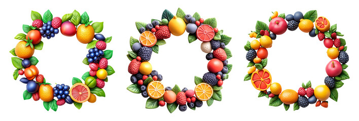 Colorful Fruit Wreaths on Transparent Background for Decoration