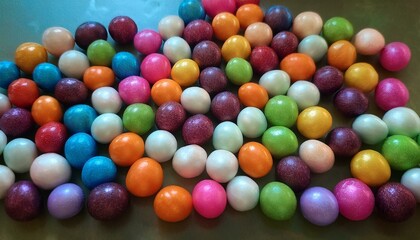 Obraz premium Bright colors of candies pop against plain settings. 