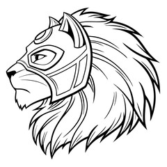 Lion head with a superhero mask vector art illustration.