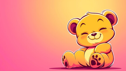Fototapeta premium Happy smiling cartoon bear sitting, pastel background.