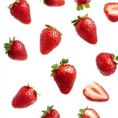 Fresh Ripe Strawberries Isolated on White Background, Highlighting Their Vibrant Red Color, Juicy Texture, and Natural Appeal.