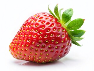 Macro Close-up of a Single Ripe Strawberry Isolated on White Background