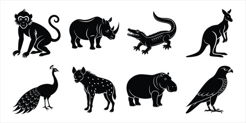Wild animals silhouette set. Wildlife animals vector illustration