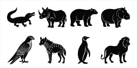 Wild animals silhouette set. Wildlife animals vector illustration
