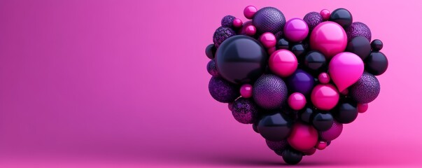 Fototapeta premium Pink and purple spheres forming a heart shape on a vibrant background, perfect for Valentine's Day projects