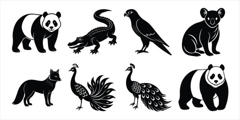 Obraz premium Wild animals silhouette set. Wildlife animals vector illustration