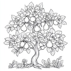 Ornate Pear Tree Blooming With Delicate Flowers