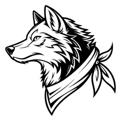 Wolf head with a neck scarf vector art illustration.
