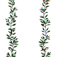 Obraz premium Colorful lights entwined in lush green leaves create a festive and vibrant display.