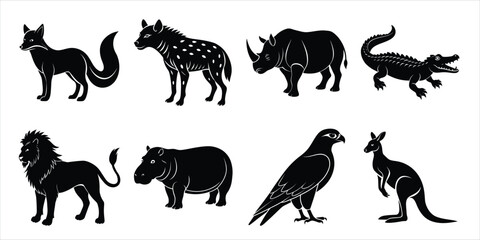 Wild animals silhouette set. Wildlife animals vector illustration