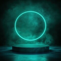 Futuristic Neon Circle and Dark Platform Background