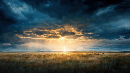 dramatic lightning storm illuminates vast landscape at dusk