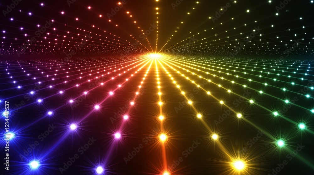 Poster Bright and colorful light patterns create a mesmerizing visual experience in a digital design. Generative AI