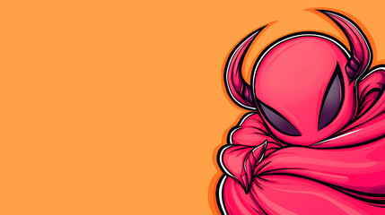 Pink alien character, horned, hooded, vibrant, abstract art.