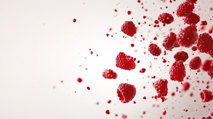 Fresh Red Raspberries Falling on Light Background with Splash Effect