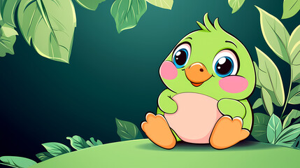 Fototapeta premium Adorable baby bird nestled in lush green foliage.
