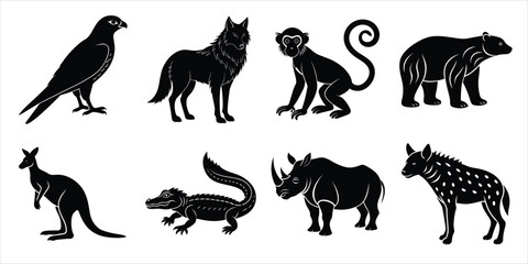 Wild animals silhouette set. Wildlife animals vector illustration