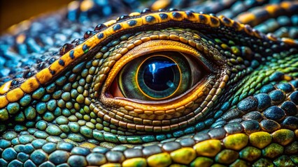 Naklejka premium Macro Photography: Indonesian Water Monitor Eye Detail - Close-up Reptile Texture
