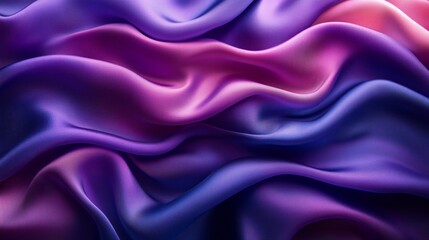 Fototapeta premium Luxurious purple and blue silk fabric flowing with smooth, elegant waves, creating abstract textural background of soft, shimmering texture