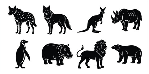 Wild animals silhouette set. Wildlife animals vector illustration