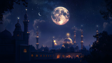 Fototapeta premium ramadan Kareem, Ramadan crescent moon with Mosque