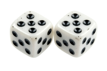 Isolated Two White Dice with Black Dots - Close