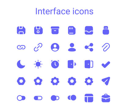 Simple interface glyph icons set. Round mini vector icons.