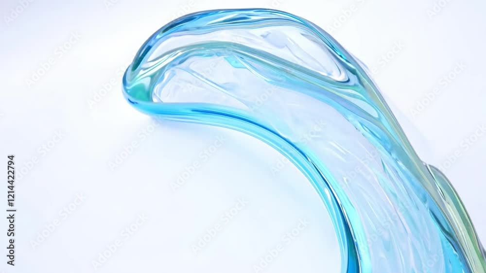 Poster a fluid, glossy swirl in shades of blue moves elegantly across a bright background. the abstract des