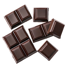 An assortment of delicious dark chocolate squares and bars, perfect for satisfying a sweet tooth or sharing with friends