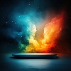 Celestial Stage: Abstract Cosmic Background with Display Platform.