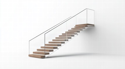 Modern Minimalist Staircase: Sleek, minimalist staircase with wooden steps and a sleek, chrome railing, isolated against a clean, contemporary backdrop.