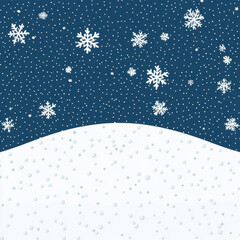 A winter-themed illustration featuring white snowflakes falling against a dark blue background, with a snow-covered ground at the bottom, Transparent Background.