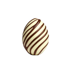 Delicious chocolate egg with smooth white and dark chocolate swirls and patterns., isolated on a transparent background.