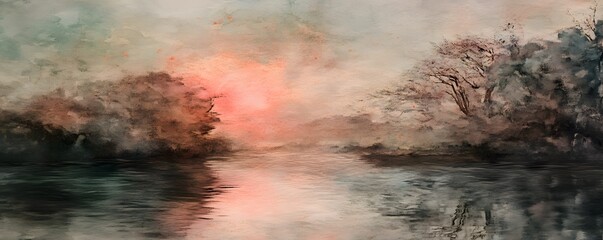 Serene Sunset River Landscape Painting  Watercolor Art