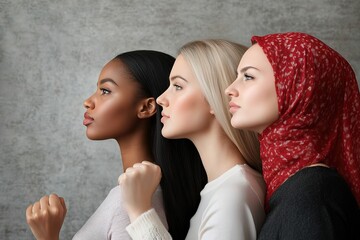 Empowerment and unity among diverse women standing together in solidarity for equality
