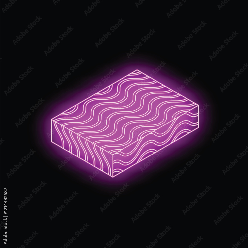 Poster glowing rectangular cuboid with wavy lines creating a mesmerizing visual effect on a dark background