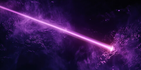 A purple laser beam on a black background, with a lens flare effect and rays of light