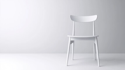 White chair in minimalist room; interior design